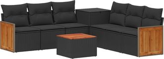vidaXL Juego De Sof&aacute; 8 Uds. Negro Rat&aacute;n Sint&eacute;tico Y Acero Vidaxl