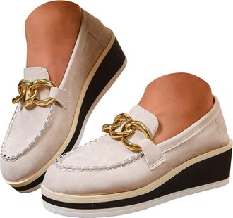 Generic Platform Loafers for Women Slip On Casual Shoes Suede Chunky Loafer Non-Slip Comfortable Wedge Walking Shoes Womens Round Toe Low Top Business Work Me