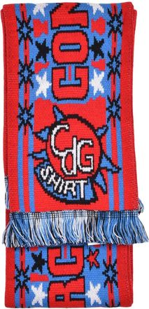Comme Des Gar&ccedil;ons Red/Sky Blue Fringed Tassels Acrylic Scarf