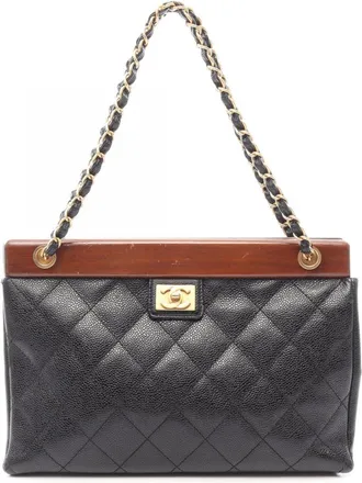 Chanel Black Brown Grained Calfskin Handbag Tote Bag (Pre-Owned)
