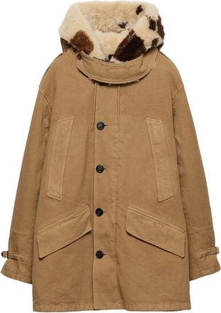 Prada hooded shearling-trimmed parka - Neutrals