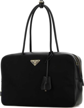 Prada Womens Black Leather And Re-Nylon Handbag Nero Poliammidericiclata-Vitello Borse A Mano Bag