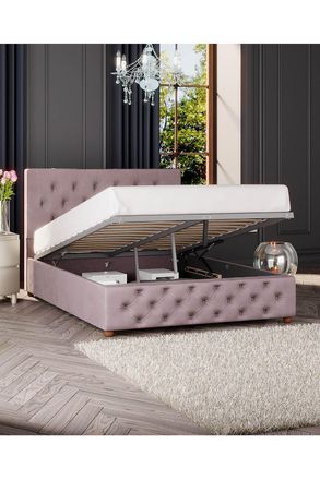 Laurence Llewelyn-Bowen Luna Ottoman Storage Bed in Plush Velvet Fabric, Custom Made in Rose | Size: Double