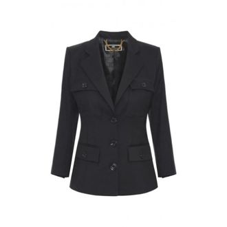 Elisabetta Franchi Blazers, female, Black, Size: M Wool Blazer Single Button Revers