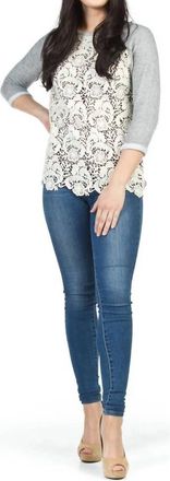 Papillon Lace Front Half Sleeve Sweater In Heather Grey