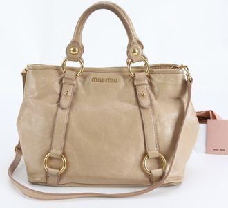 Miu Miu Beige Leather Handbag Shoulder Bag Tote Bag (Pre-Owned)