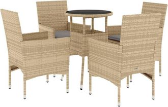 vidaXL Set Comedor Jard&iacute;n 5 Pzas Cojines Rat&aacute;n Sint&eacute;tico Vidrio Beige Vidaxl