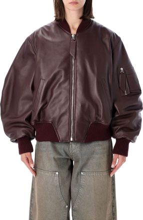 The Attico Oversized Leather Bomber Jacket With Jacquard Detailing