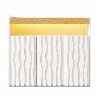 Urban Meuble Zapatero blanco y madera con led, 3 puertas y dise&ntilde;o ondulado