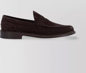 Trickers round toe stacked heel suede penny loafers