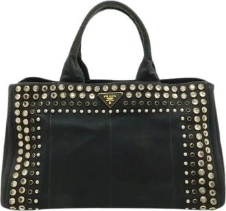Prada Pre-owned Tote Bags, female, Black, Size: ONE SIZE Pre-owned Canapa Tote Bag