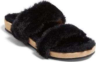 Jack Rogers Womens Jack Rogers Lauren 141211SA01-001 Sandals Black Faux Fur Slide JOBB1451