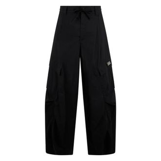 Dolce & Gabbana Wide Trousers, male, Black, Size: XL Cotton Cargo Pants