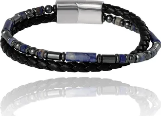Lucky Brand Mens Braided Sodalite Bead 8.5 Bracelet, Black/Blue, Magnetic Clasp at Nordstrom