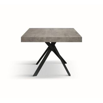 Konte Design Mesa de madera gris cemento, patas metal antracita 95x90-145x90cm