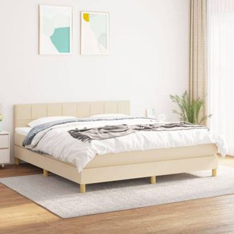 vidaXL Cama Box Spring Con Colch&oacute;n Tela Color Crema 160x200 Cm Vidaxl