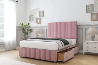 Sloomy Langston Plush Divan Set No Drawers-54 Headboard-Footboard in Pink | Size: Single