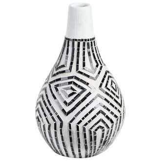 Beliani Beliani - Jarr&oacute;n De Terracota Negro Blanco Crema 50 Cm Natural Flores &Eacute;tnico Ombilin