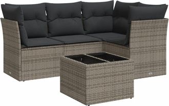 vidaXL Juego De Sof&aacute;s Jard&iacute;n Con Cojines 5 Pzas Rat&aacute;n Sint&eacute;tico Gris Vidaxl