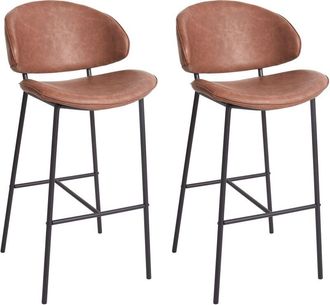 Beliani Set of 2 Bar Chairs KIANA Faux Leather Brown