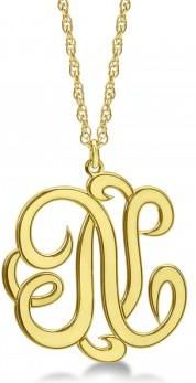Allurez Personalized Single Initial Cursive Monogram Necklace 14k Yellow Gold