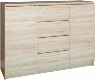 Topeshop Parme Cómoda de estilo moderno para dormitorio/salón/oficina 120x40x97 2 puertas+ 4 cajones Gabinete de almacenamiento moderno