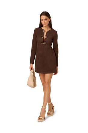 Adrianna Papell Womens Suede Shift Dress - Brown - Size 14 UK