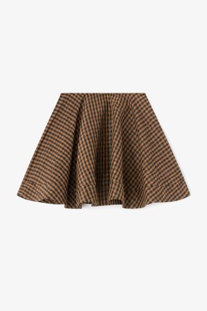 Ganni Crinkled Check Mini Circle Skirt - Size 10/12 Brown