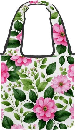 Generic Floral with Leaves Reversible Canvas Shoulder Tote - Double-Sided Print, 12oz Cotton, 27cm Drop, Fold-Flat Bag for Travel, Shopping, Street Outings