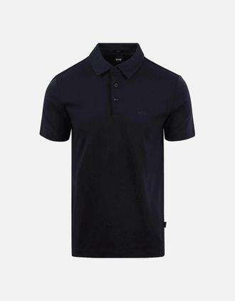 HUGO BOSS Mens Palosh Cotton Rubberised Logo Navy Polo Shirt - Size: 44