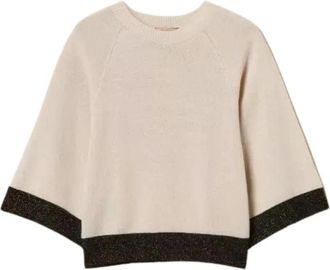 Twinset Cropped Ronde Hals Gebreide Trui - Dames - Ronde hals truien - Beige - M - Wol - Truien & Vesten