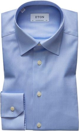 Eton Contemporary Fit Solid Dress Shirt in Blue at Nordstrom, Size 17