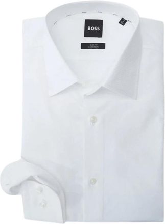 HUGO BOSS Slim-fit overhemd van gestructureerd stretchkatoen - Heren - Zakelijke Overhemden - Wit - 5XL - Katoen - Overhemden