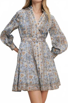 Veronica Beard V-Neck Kumar Dress In Blue Jay Multi