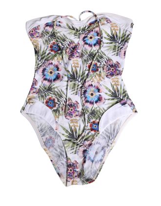 John Galliano Floral Print Strapless One-Piece Swimsuit Womens Swimwear