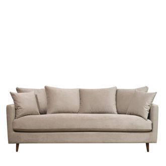 DRAWER Sof&aacute; cama de 4 plazas en terciopelo con patas de madera oscura - Beige