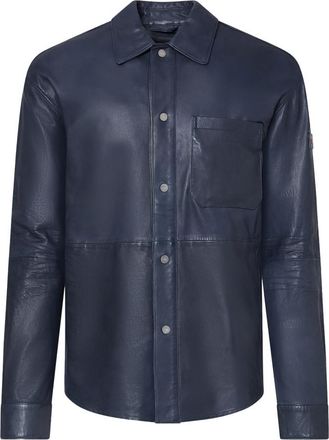 Peuterey Navy Blue Solid Shirt Collar Jacket