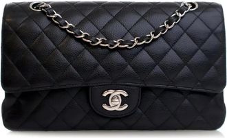 Chanel Borsa a spalla Double Flap media in pelle Caviar 2009-2010 - Nero