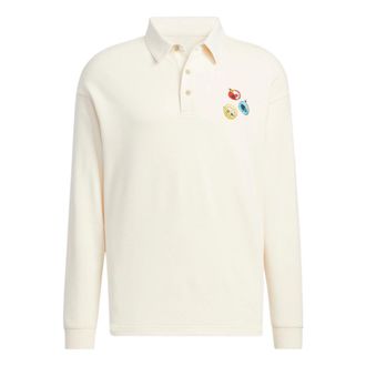 adidas neo x SESAME STREET x JF Crossover Back Logo Printing Pattern Lapel Long Sleeves White Polo Shirt HM9949