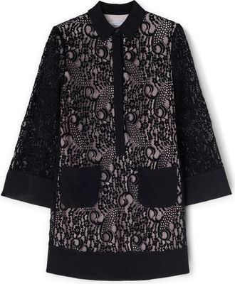 Motivi Macram&eacute; kanten chemisier jurk - Dames - Korte kleedjes - Zwart - 2XS - Polyester - Kleedjes