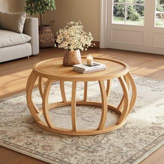 Tribesigns Tribesigns Mesa De Centro Redonda, Mesa De Centro De Madera Maciza De 80 Cm, Mesa De Sal&oacute;n O Comedor Mesita Cafe Con Base Curva Para Sal&oacute;n, Dormitorio