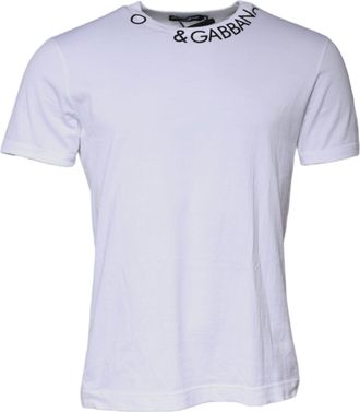 Dolce & Gabbana White Cotton Logo Crew Neck Short Sleeves Mens T-shirt (Pre-Owned)