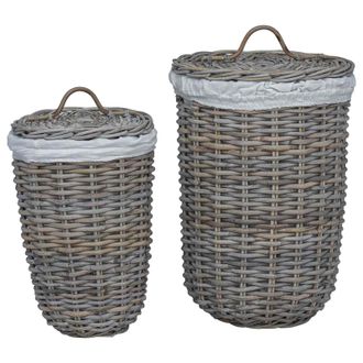 vidaXL Cesto De Ropa Con Tapa 2 Pcs Gris Kubu Rat&aacute;n Kubu Vidaxl