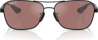 Ray-Ban 58mm Ferrari Polarized Square Sunglasses in Black /Purple at Nordstrom