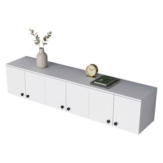 Dmora Mueble Colgante Jelsi, 6 Puertas, 3 Espacios, Apertura Abatible, 180x44h Cm Blanco