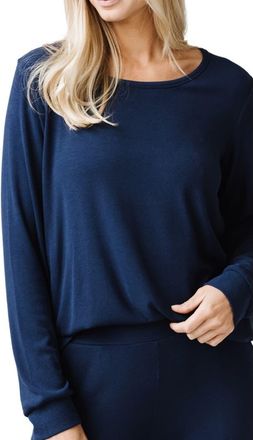 Cozy Earth Rib Long Sleeve Knit Pajama Top in Navy at Nordstrom, Size X-Small
