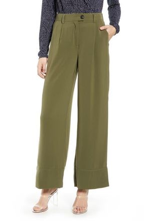 Vero Moda Grace Wide Leg Pants in Ivy Green at Nordstrom, Size 40
