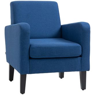 HOMCOM Modern Armchair Accent Chair with Rubber Wood Legs for Bedroom Blue | TJ Hughes