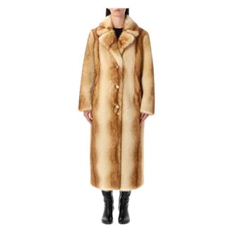 Stand Studio Single-Breasted Coats, female, Beige, 2XS, Nora Long Faux Fur Coat