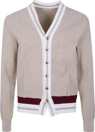 Dries Van Noten Magpie Gestreepte V-hals Cardigan - Heren - Vesten - Beige - M - Truien & Vesten